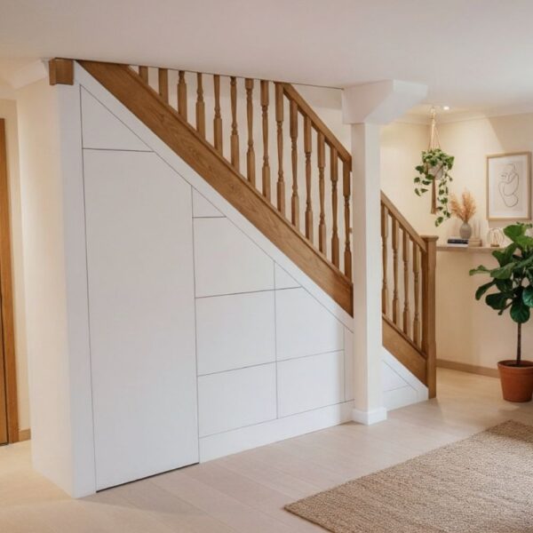 Under stairs storage unit with five drawers and one cupboard – bespoke fitted furniture by Pro Spaces