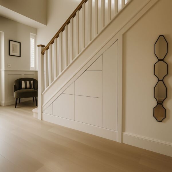 3-drawer under stairs storage unit in a modern hallway with neutral tones – bespoke fitted furniture by Pro Spaces
