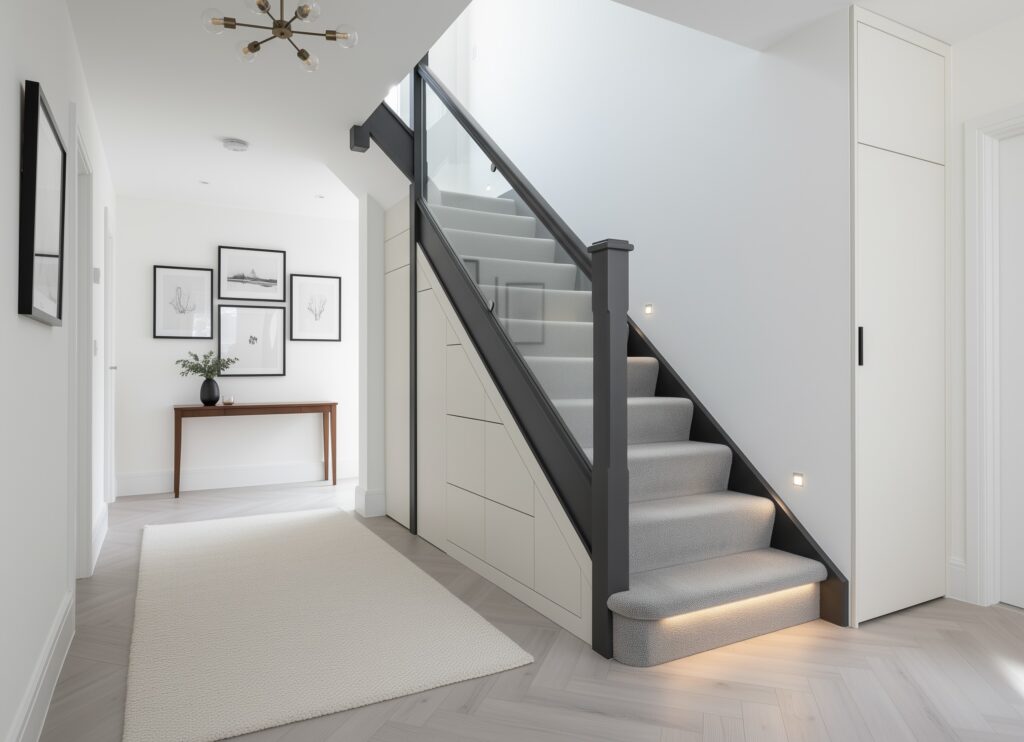 5-drawer 1-cupboard under stairs storage unit with built-in lighting