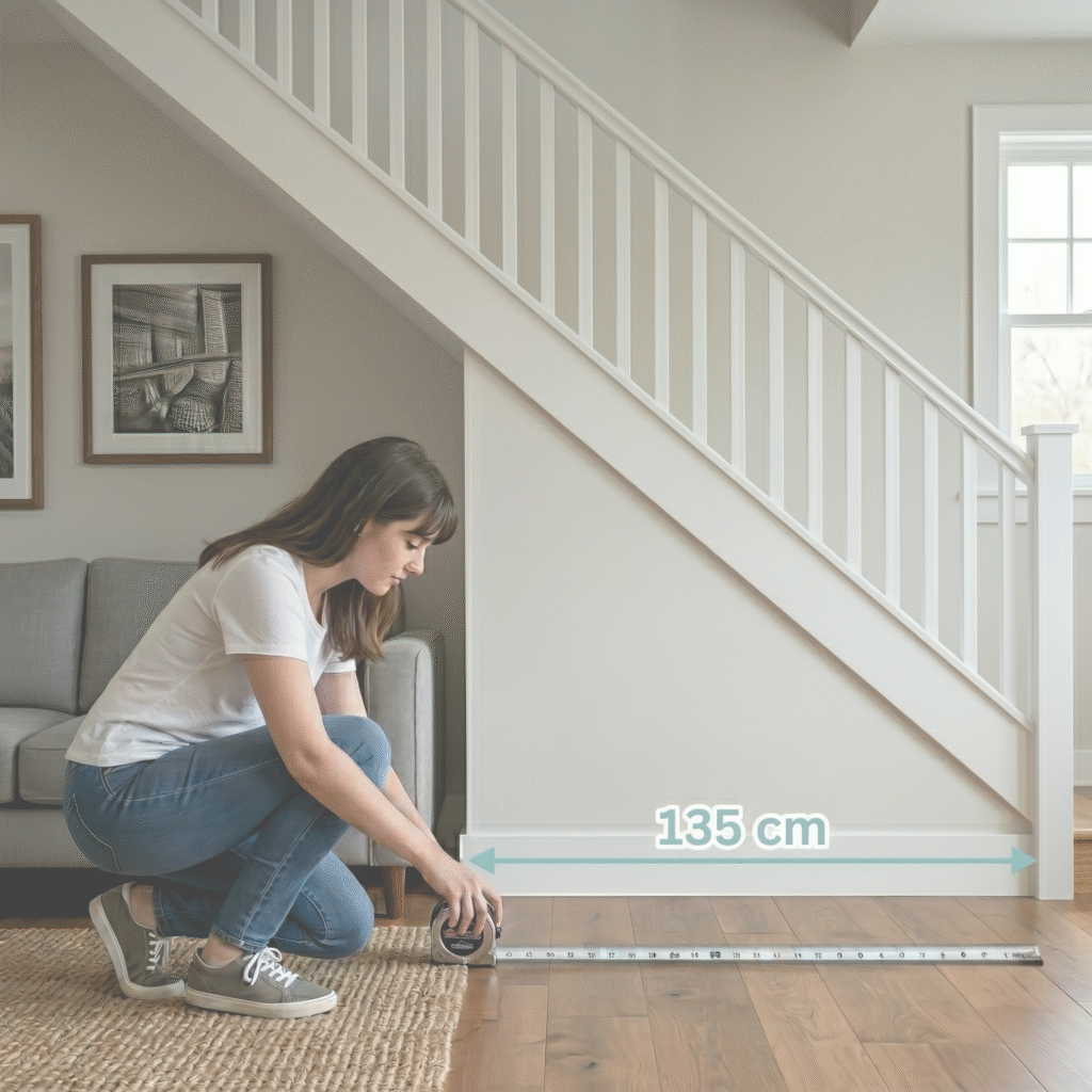 Two women measuring under stairs space before ordering fitted storage from Pro Spaces