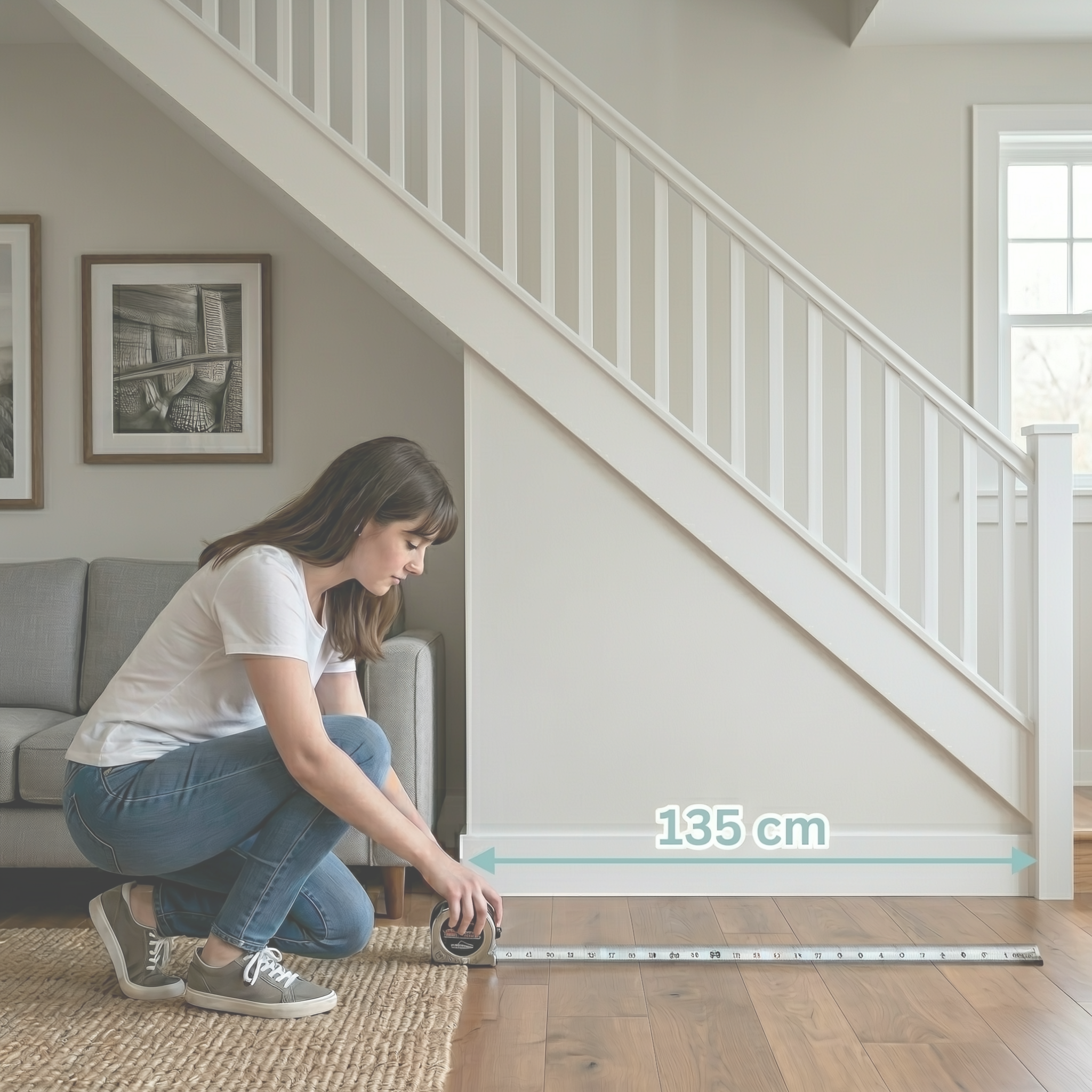 Two women measuring under stairs space before ordering fitted storage from Pro Spaces