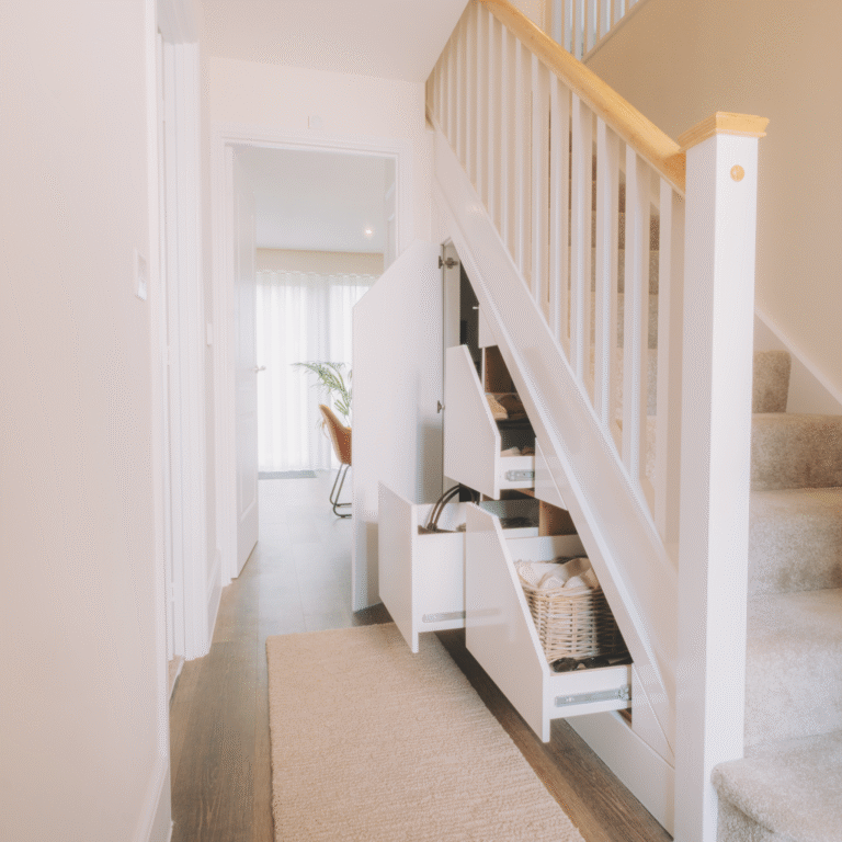 finished hallway with fitted under stairs storage by Pro Spaces