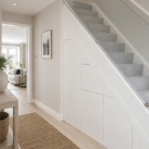 5 drawer under stairs storage with 1 cupboard in black finish