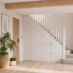 5 drawer under stairs storage with 2 cupboards in black finish