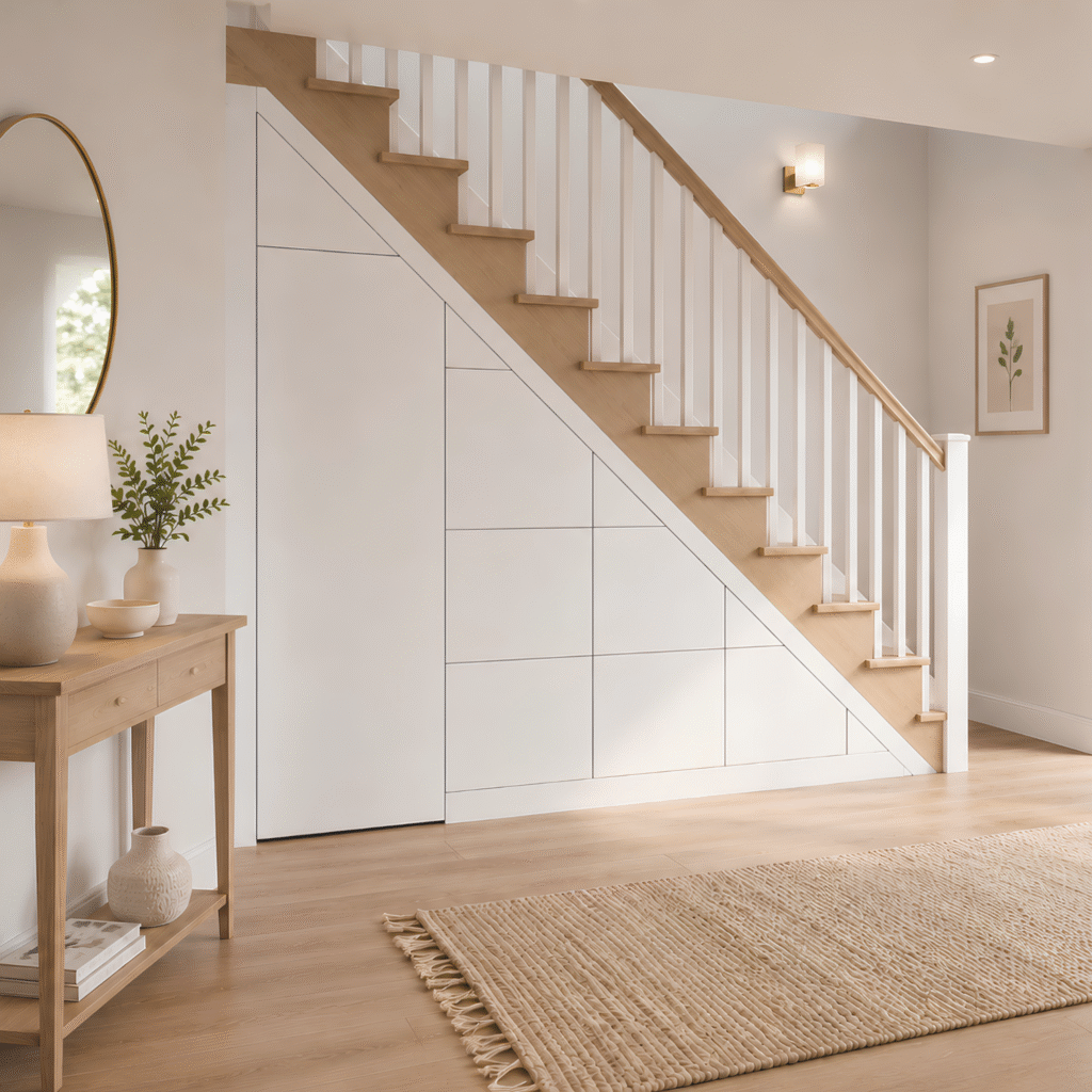 White under stairs storage with six drawers and one tall cupboard