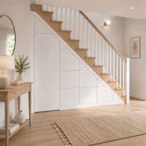 6 drawer under stairs storage with 1 cupboard in black finish